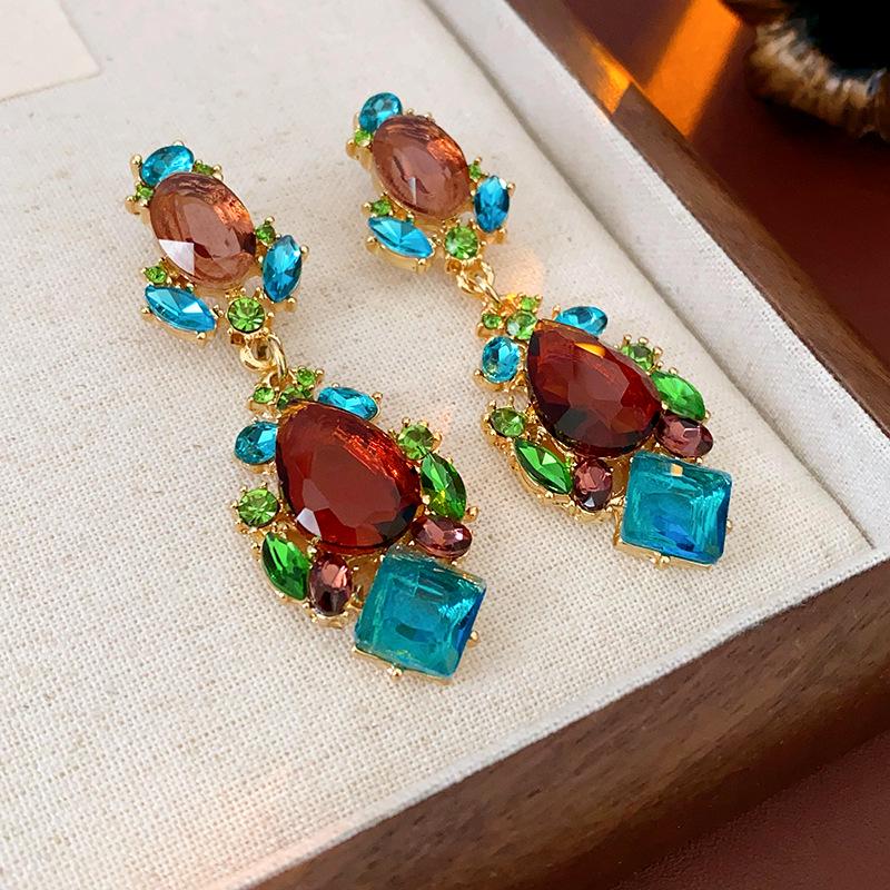 Vintage Silber Tropfen Diamant Ohrringe mit Schlüsselbeinkette - Leichter Luxus & High-End Stil