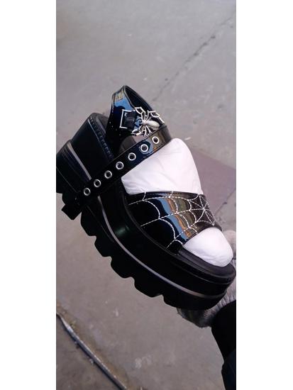 2024 Summer Gothic Platform Sandals: Punk Style, 9cm Heel, Spiderweb Embroidery, Spider Buckle Women's Shoes