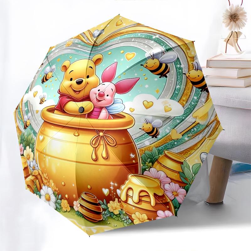 Winnie the Pooh, Piglet Automatic Opening and Closing Umbrella, Compact Travel Umbrella, Lightweight and Portable, Suitable for Beach Commut