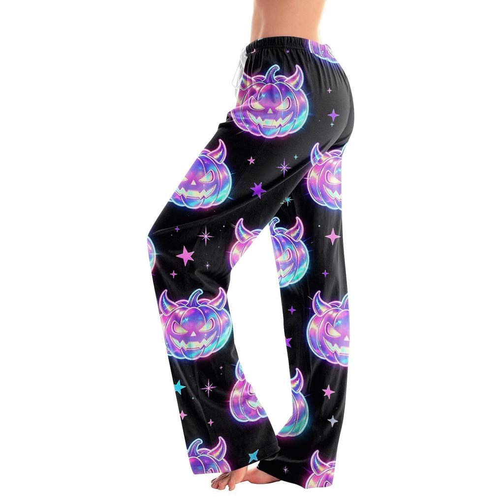 Women's Halloween Print Drawstring Pajama Pants, Comfortable Sleepwear with Elastic Waist