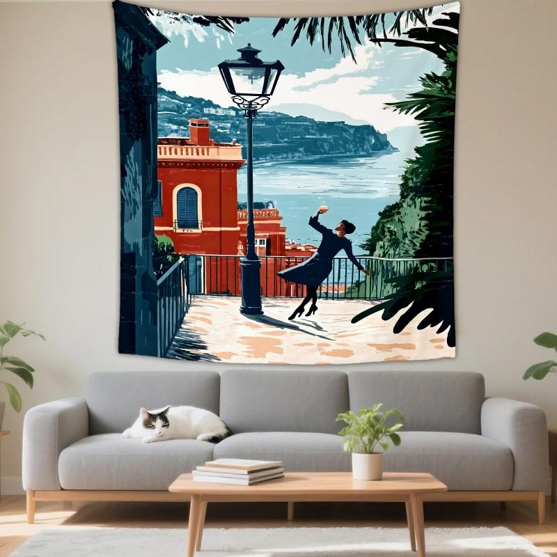 Boho Chic Wall Tapestry With Moon Phase Floral Starry Sky Design Bedroom Yoga Studio Decor