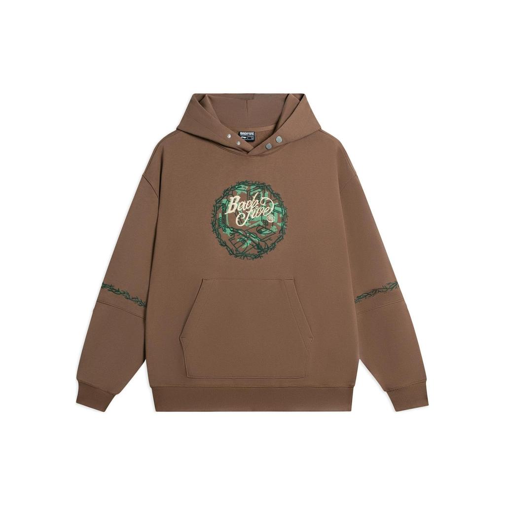 Li-Ning Anti Series Hoodie With Solid Pattern Print Long Sleeve Unisex Tops Brown AWDS643-2