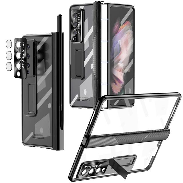 

Полный защитный чехол из прозрачного стекла для Samsung Galaxy Z Fold 4 5g Fold4 Fold3 Fold 3 с подставкой-держателем S Pen Складной чехол for Samsung Z Fold 4 чёрный