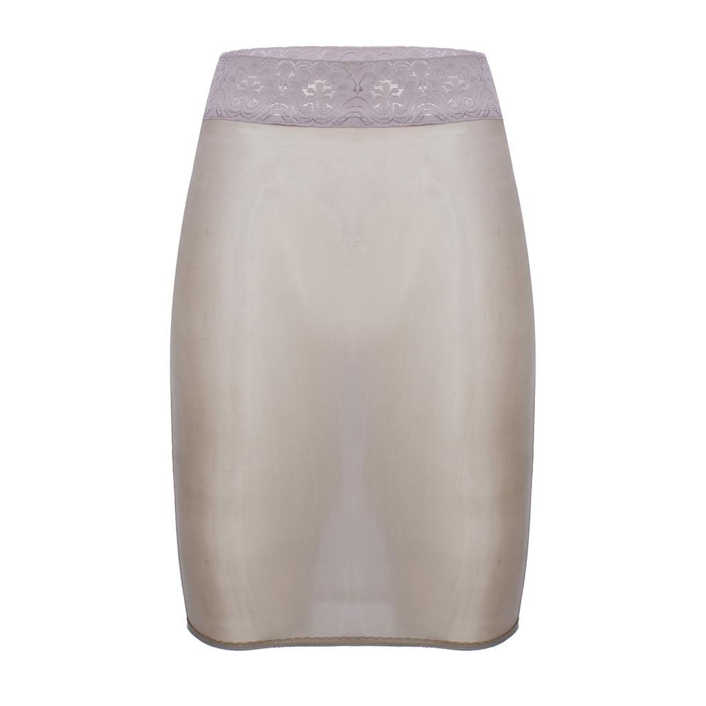 Womens High Waist Lace Patchwork Pencil Skirt Glossy Stretchy Fabric Semi Sheer Bodycon Skirt