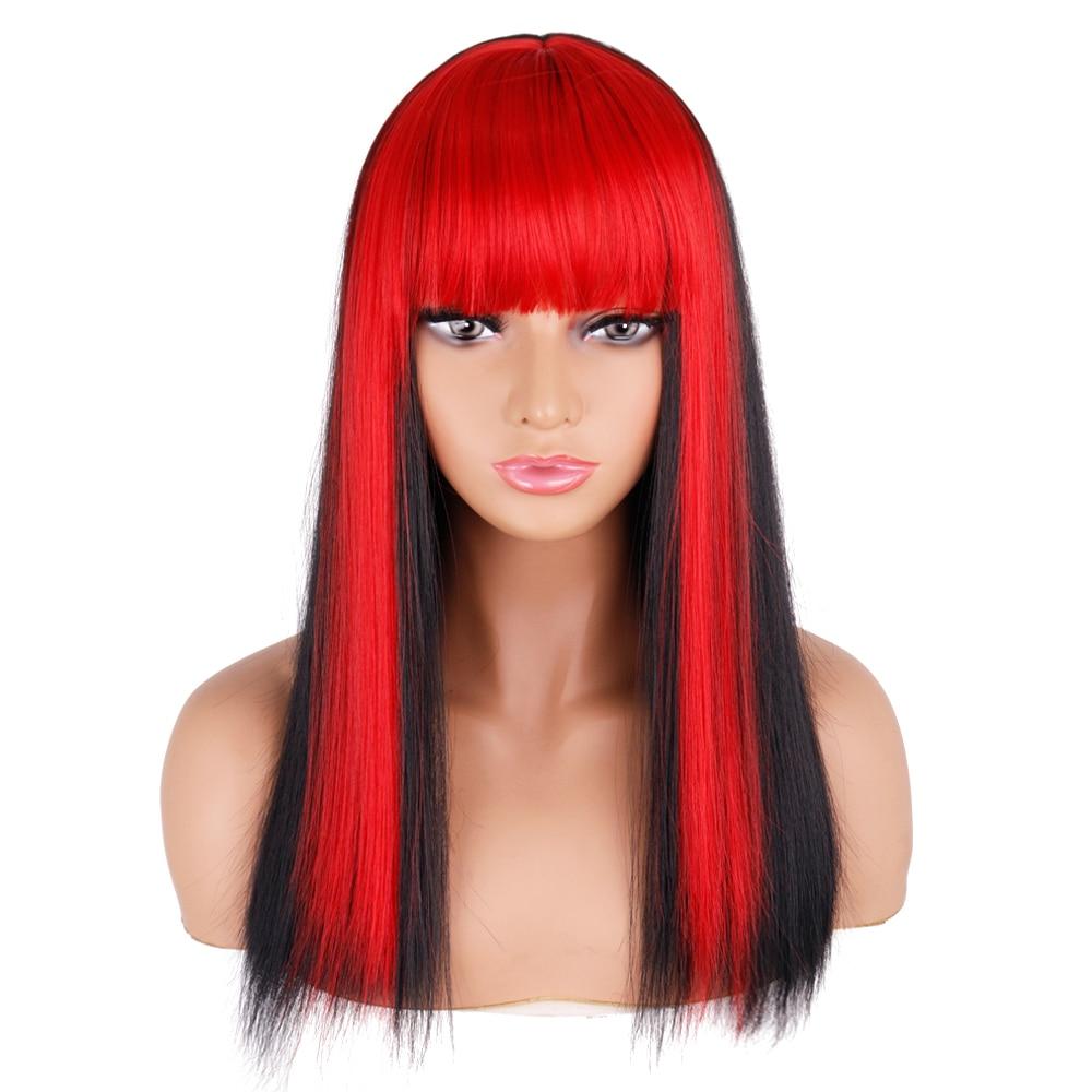 MISSQUEEN Long Straight Mixed Color Wigs Gold Bangs Hair Ladies Synthetic  Wigs Gold and Black Wigs Shoulder Length for Daily Party Women