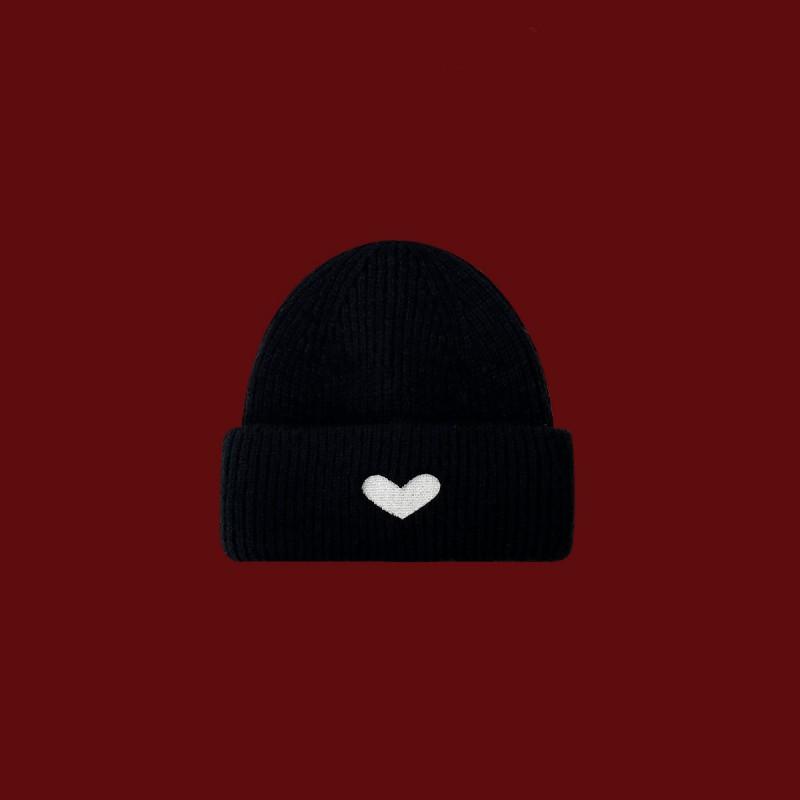 Sweet Heart Embroidery Knit Beanie Women Warm Winter Hat Adjustable Cute Student Cap