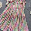 Women's Chiffon Print Dress: Stand Collar, Long Sleeve, Tie-Waist, Perfect for Spring & Autumn Vacations