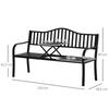 Metall-Gartenbank mit hochklappbarem Mitteltisch. Garten-Zweisitzer. Gartenbank für den Garten. Vorbau. Sitzplätze für 2–3 Personen. Schwarz