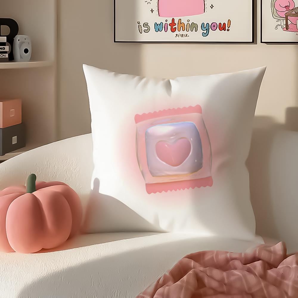 Cute Sweet Pink Candy Art Vibe Cushion Cover Pillowcase Short Plush Invisible zipper Room Sofa Cushion Cover
