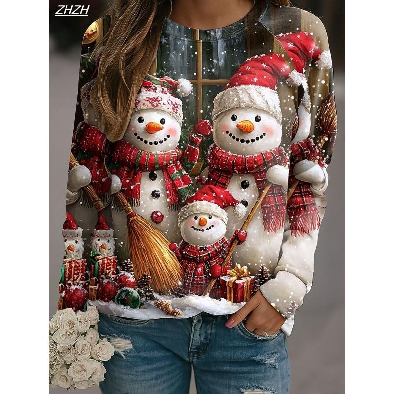 Women's Sweatshirts Graphic Snowman 2025 Christmas Casual Long Sleeve Crew Neck Regular Tops Casual Holiday Print Fall Winter