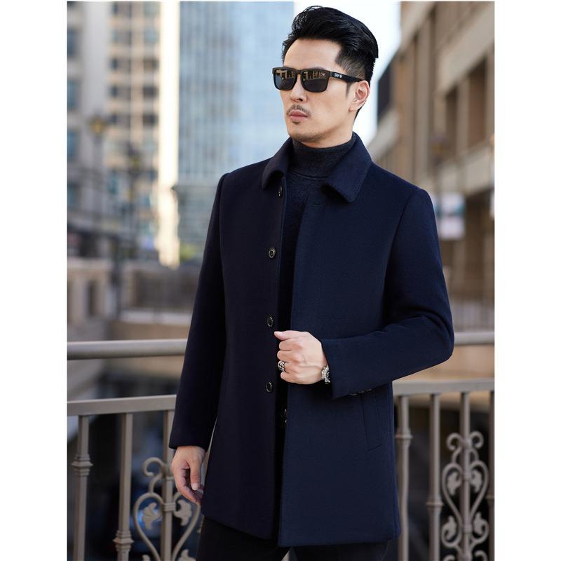 

Зимнее шерстяное пальто мужское средней длины с лацканами двухсторонняя шерстяная ветровка съемная подкладка кашемировое мужское пальто 195