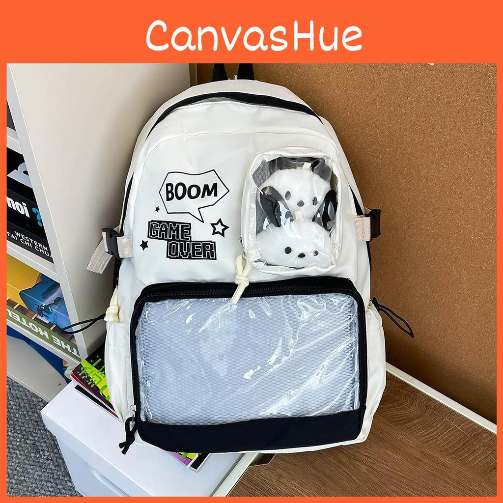 Classroom Backpack Lightweight Nylon With Letter Print And Transparent Layer Design For Teen Use