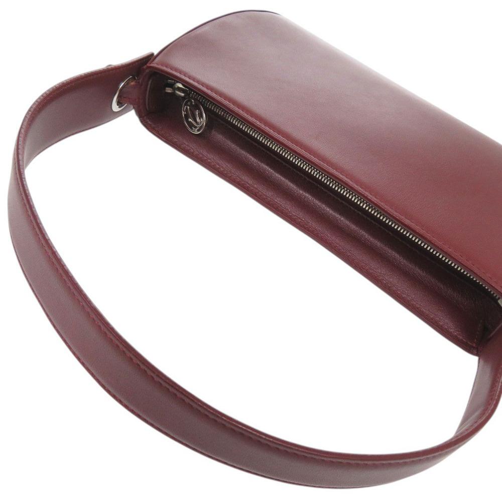 Used AUTHENTIC CARTIER Cabochon Hand Bag Bordeaux Leather