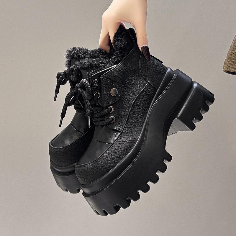

Women s Faux Fur Lined Thick-Sole Height-Boosting Winter Lightweight Insulated Snow Boots Anti-Slip Durable Casual Athletic Cotton Boots 39 чорний