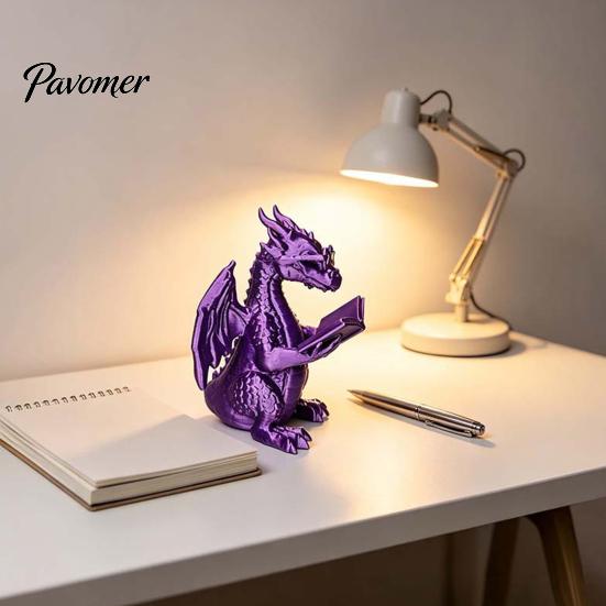 Dragon Ornaments 3D Printed Reading Figurine, Cute Statue with Glasses Fantasy Book Decor Book, Desktop Bookshelf Decor, Lover Gift Whimsical Desk