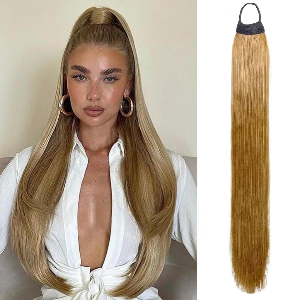 Women's natural simulated elastic band rubber band 28 inch ponytail wig