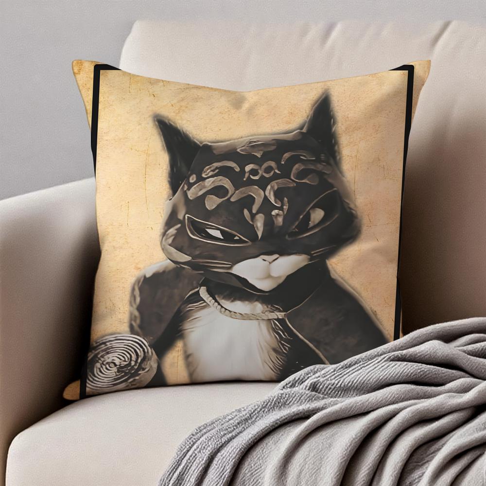 Interesting Funny PPuss In Boots Cushion Cover Pillowcase Antidustmite Invisible Zipper Short Plush Sofa Cushion