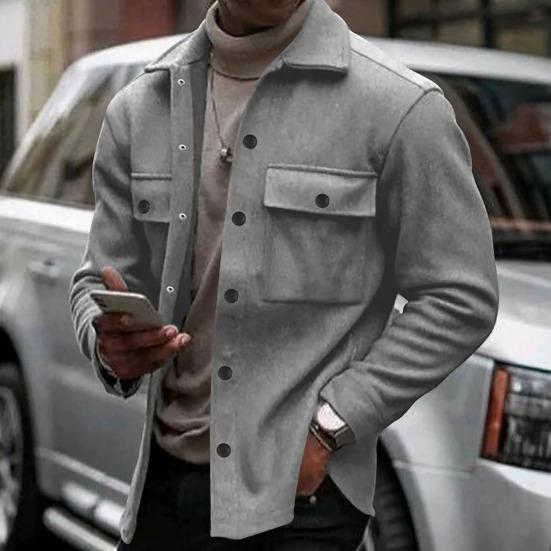 Men Jacket Lapel Single-breasted Top Solid Color Slim Thickened Warm Coat Casual Autumn Winter Outwear for Daily Wear