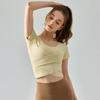 Yomoment Short Sleeve Shirt with Cross Stretch Padded Yoga Short Women's Front, Shirt, Wear, Top, Quick-Drying T-Shirt