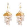 Baroque leaf grape imitation pearl fringed ear hook earrings French retro niche temperament high-end earrings women