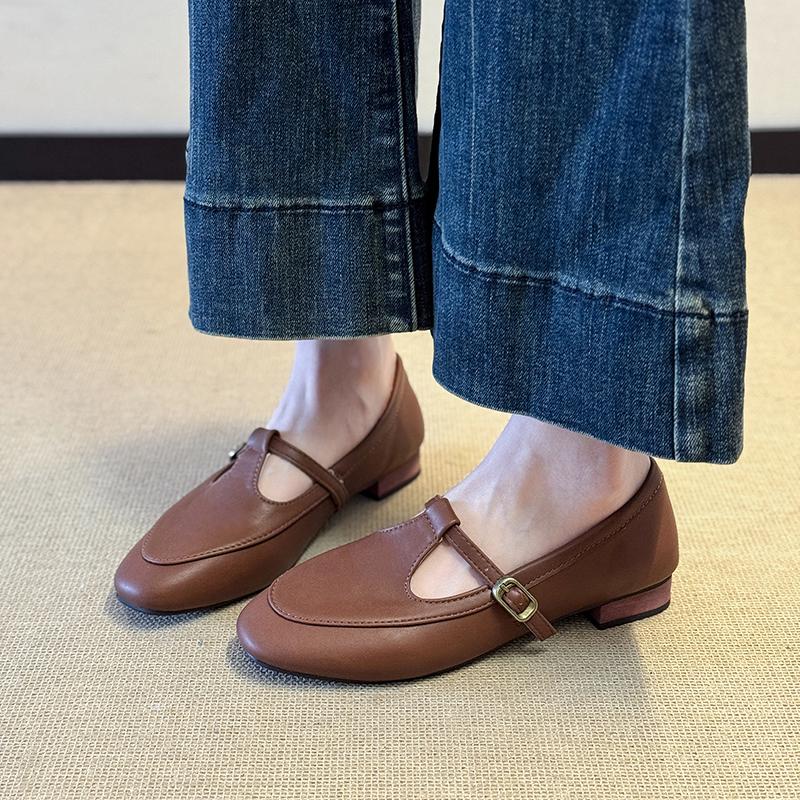 Women's Square Toe Low Heel Single Shoes Autumn Shallow Mouth One Strap Waterproof Non-Slip Low Top Shoes