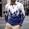 Vintage Tribal Print Long Sleeve Polo Shirt, Stylish Casual Men's Top