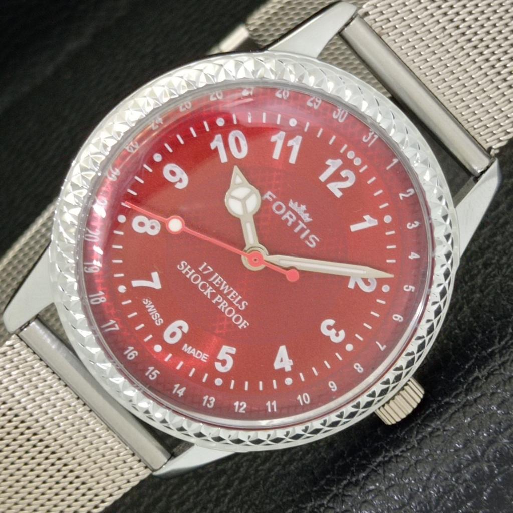

REFURBISHED HAND-WINDING SWISS MENS RED COLOR DIAL WATCH a431702-2 R108-a431702