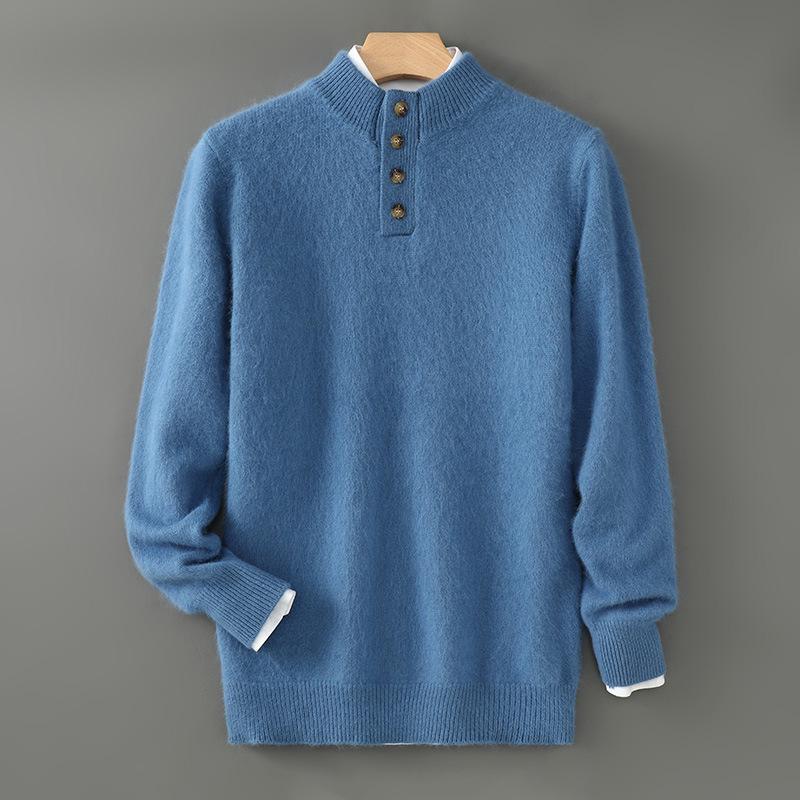 Men s Mink Velvet Knit Sweater: Half-High Collar, Buttoned Base Layer with Rabbit Fur for Autumn/Winter Warmth XXL