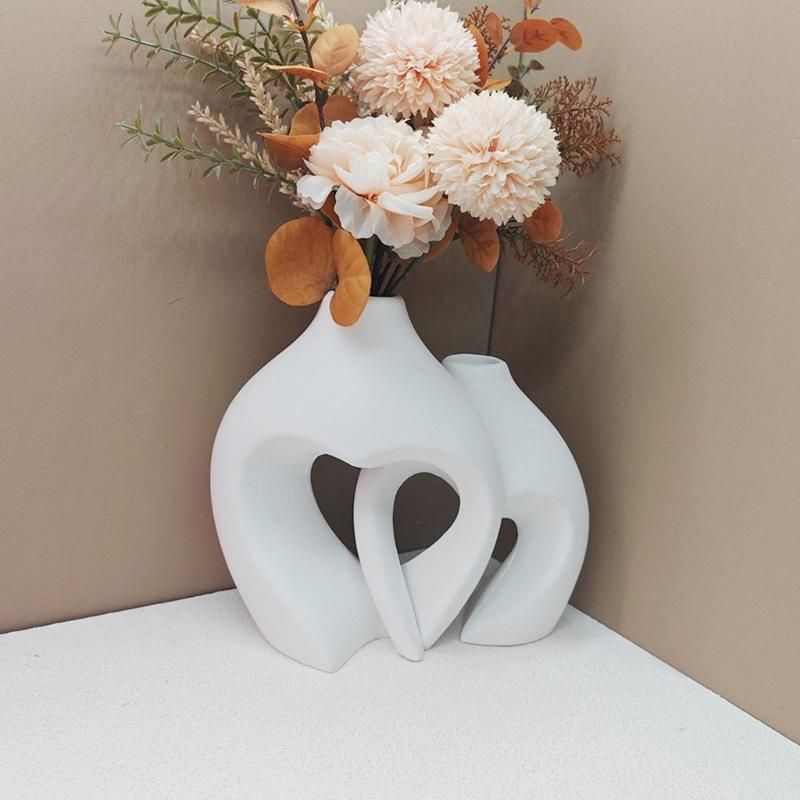Silicone Vase Molds Flower Bottle Mold Hollow Heart Shape Unique Flowerpot Mold Silicone Texture Suitable for Craft Vase