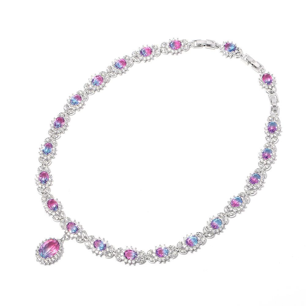 Romantic Rainbow Girl Necklace Jewelry Set Women'S Fashion Four-Piece Set 925 Earrings Necklace Ring Bracelet