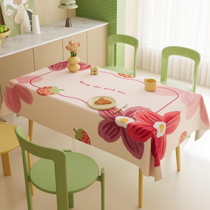 Fresh Floral Rectangle Tablecloth  Kitchen Dining, Waterproof Oil-Proof Non-Stick Botanical Table Cover Home Decor
