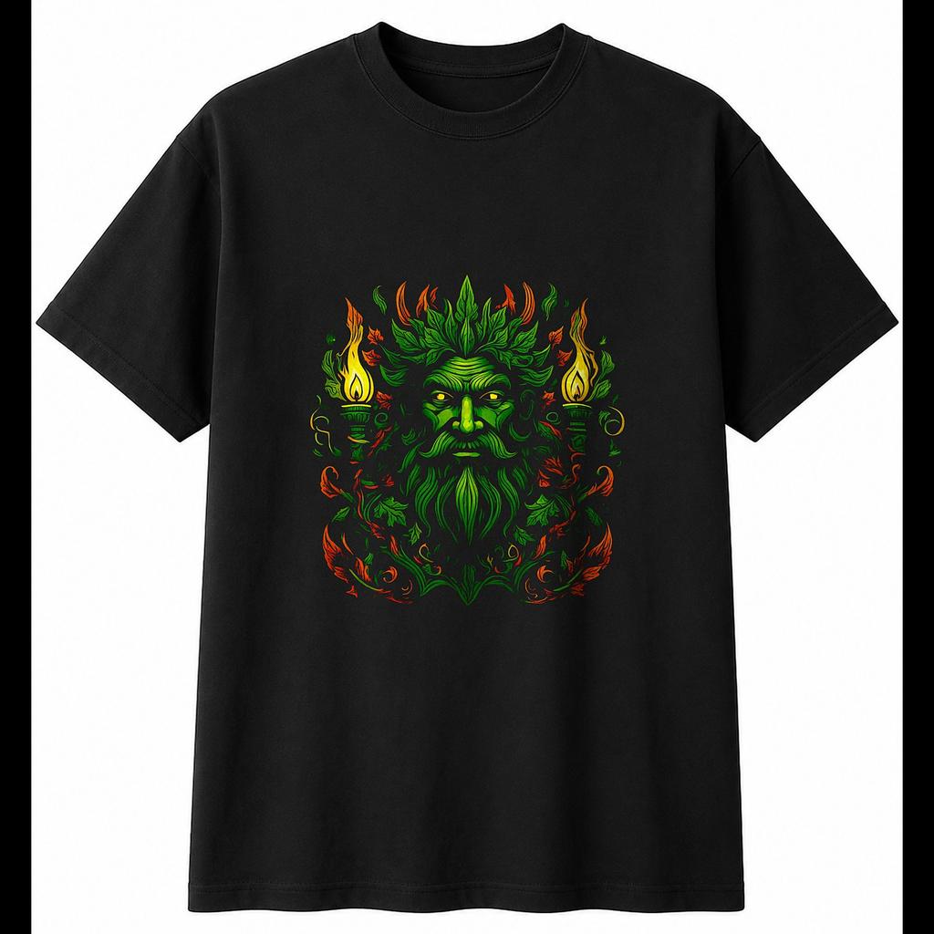 Graphic Green Man Candlelit Mens T-Shirt Fantasy Mythology Legend Folklore Top