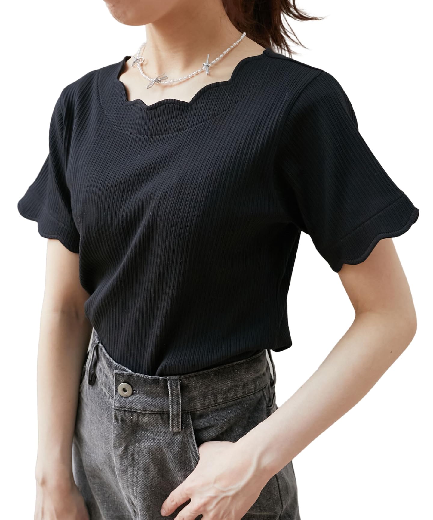 

Majestic Legon Scallop Design Size Black Top, 1052010228, Medium, чёрный