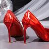 Fashion Red High Heels 2025 New Wedding Shoes Women's Light Mouth Stiletto Patent Leather Sexy Temperament Single Shoes