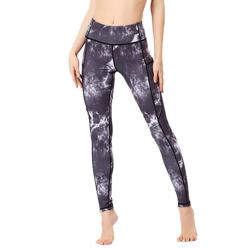 New women's yoga pants with pockets outdoor fitness yoga leggings high elastic print sports leggings