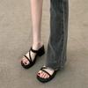 Black thick high-heeled sandals women's new summer retro high-end gentle shoes