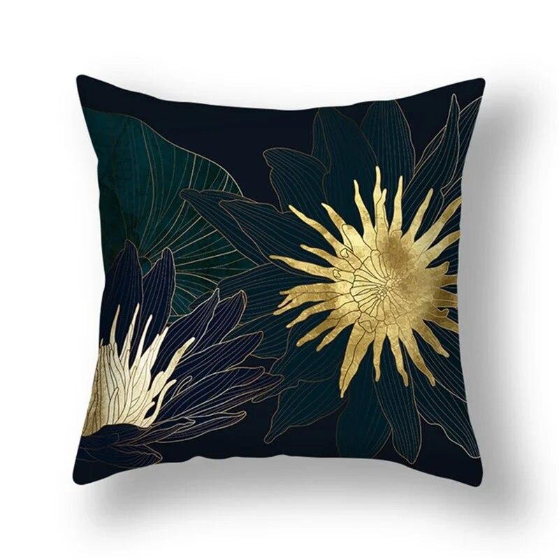 45x45cm Ginkgo Leaf Polyester Cushion Cover Black Gold  Lumbar Pillow  Living Room Chair Sofa Home Decor Gift