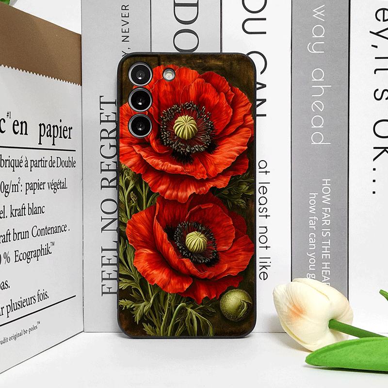 Retro Mohnblüte Blüte Heißes Rotes Bedrucktes Handyhülle für Samsung Galaxy A56 A14 A55 A16 A54 A36 A53 A52 A51 A22 Florale Weiche Hülle