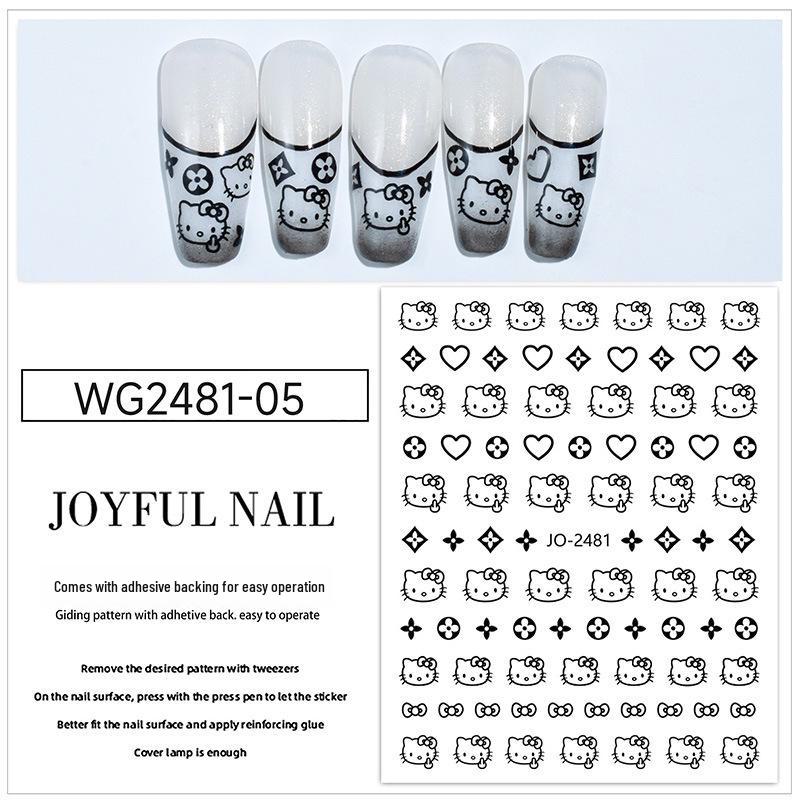 KT Cat Cartoon Nail Art Stickers: Cute Star & Heart Designs
