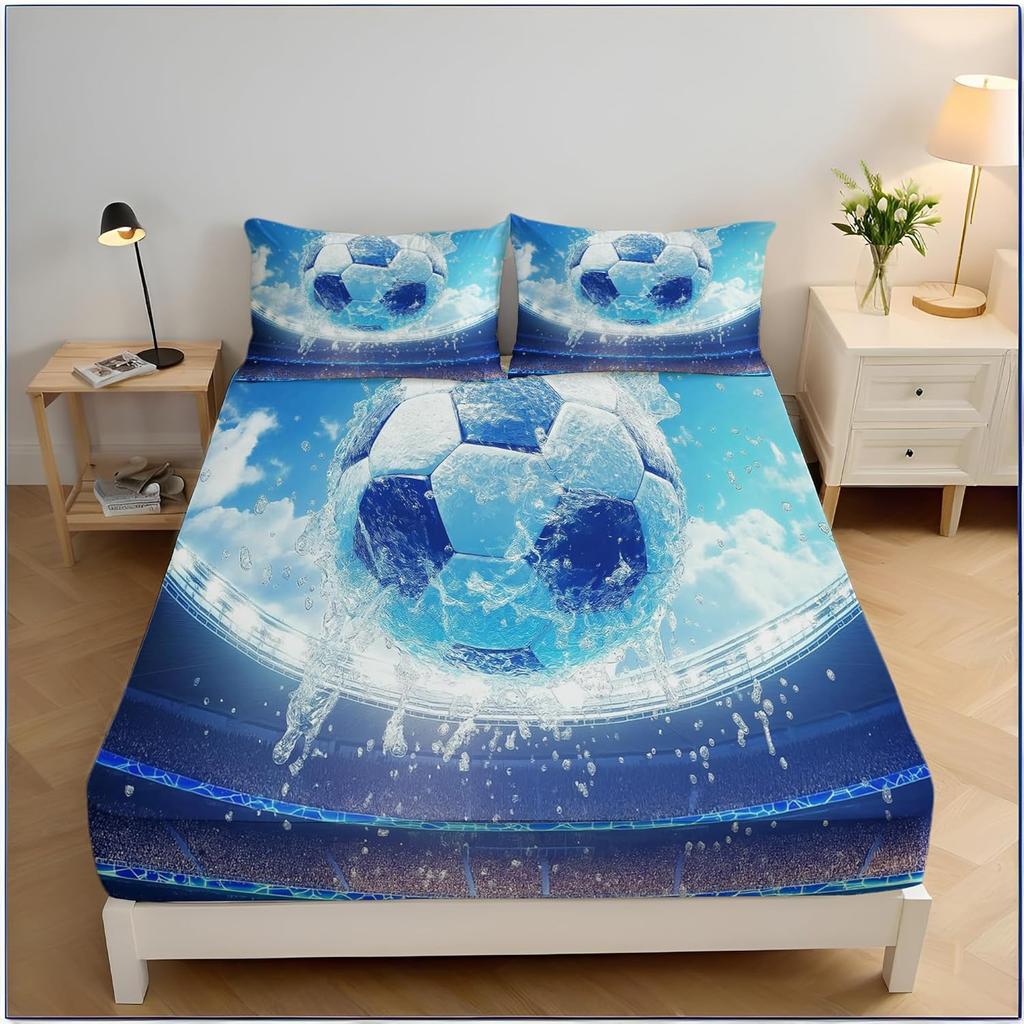 Bettlaken-Set Einzelbett, Graffiti Modern Fußball, 2-teiliges weiches Mikrofaser-Spannbettlaken mit Kissenbezug 75x50cm für Jungenzimmer