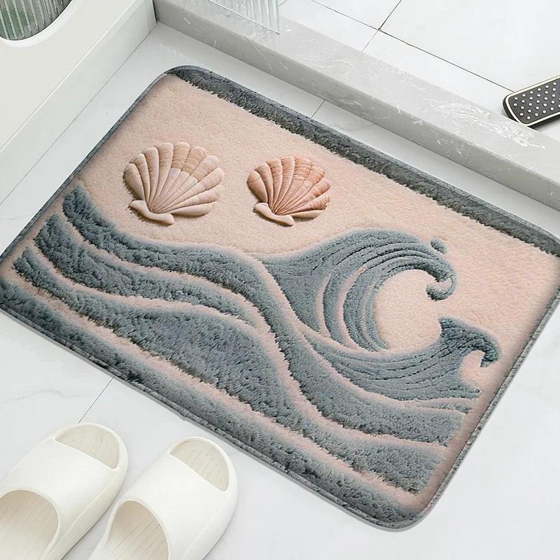 Ocean Themed Bathroom Floor Mat Toilet Water Absorbing Foot Carpet Mat Bathroom Door Mats Machine Washable Retro Home Decoration