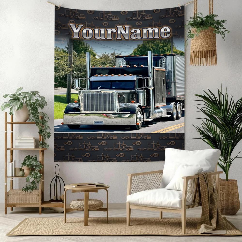 Peterbilt Heavy Trucks Custom Your Name Wall Decor Tapestry Art For Pet Memorial Birthdaywedding Party Backdrop Family Gift