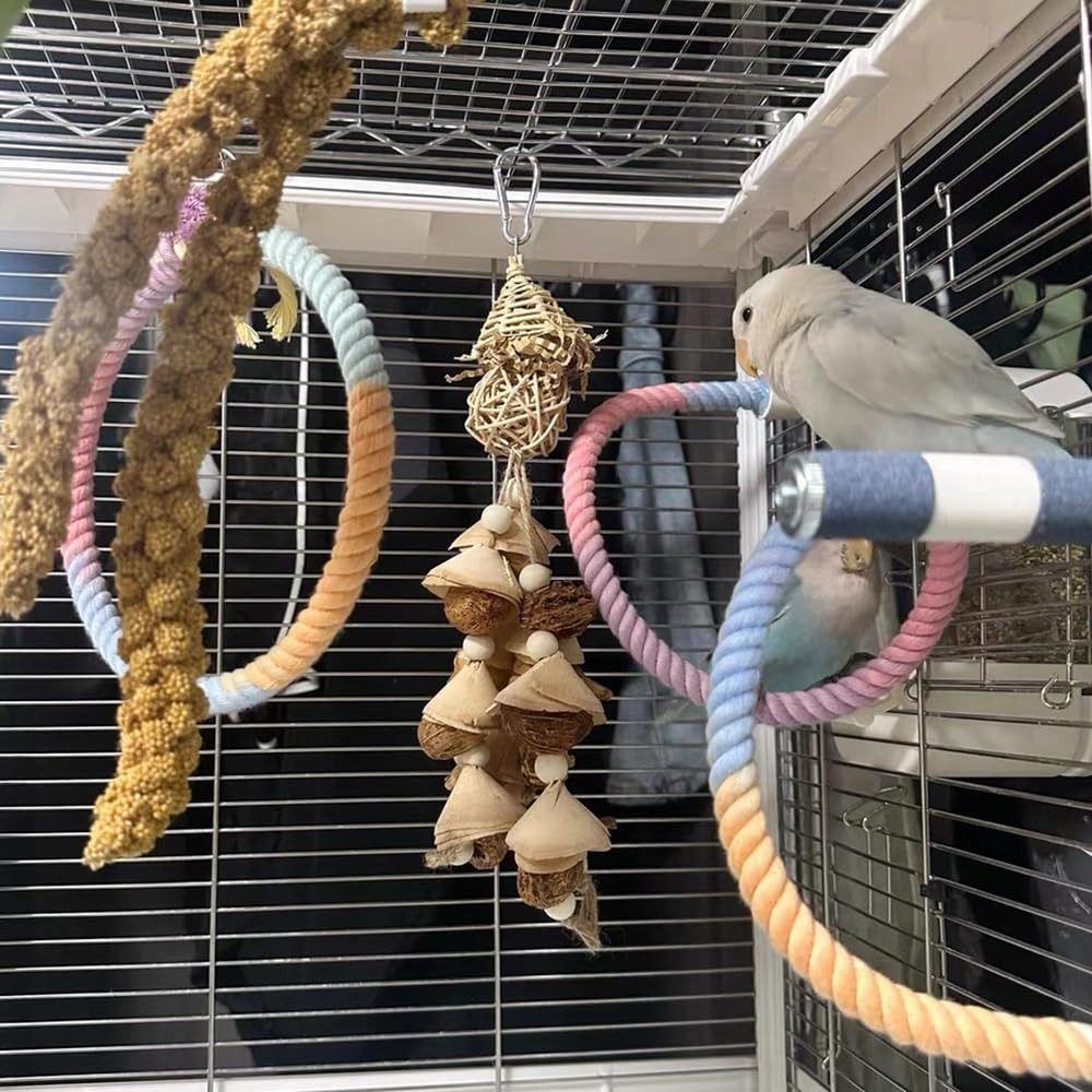 Screw Head Colored Cotton Parrot Pole Sturdy Swing Colorful Perch Bird Cotton Rope Swing  Climbing