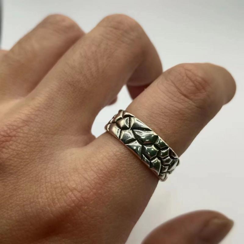 Adjustable Open Couple Ring Set In Sterling Vintage Geometric Texture Design Men Women