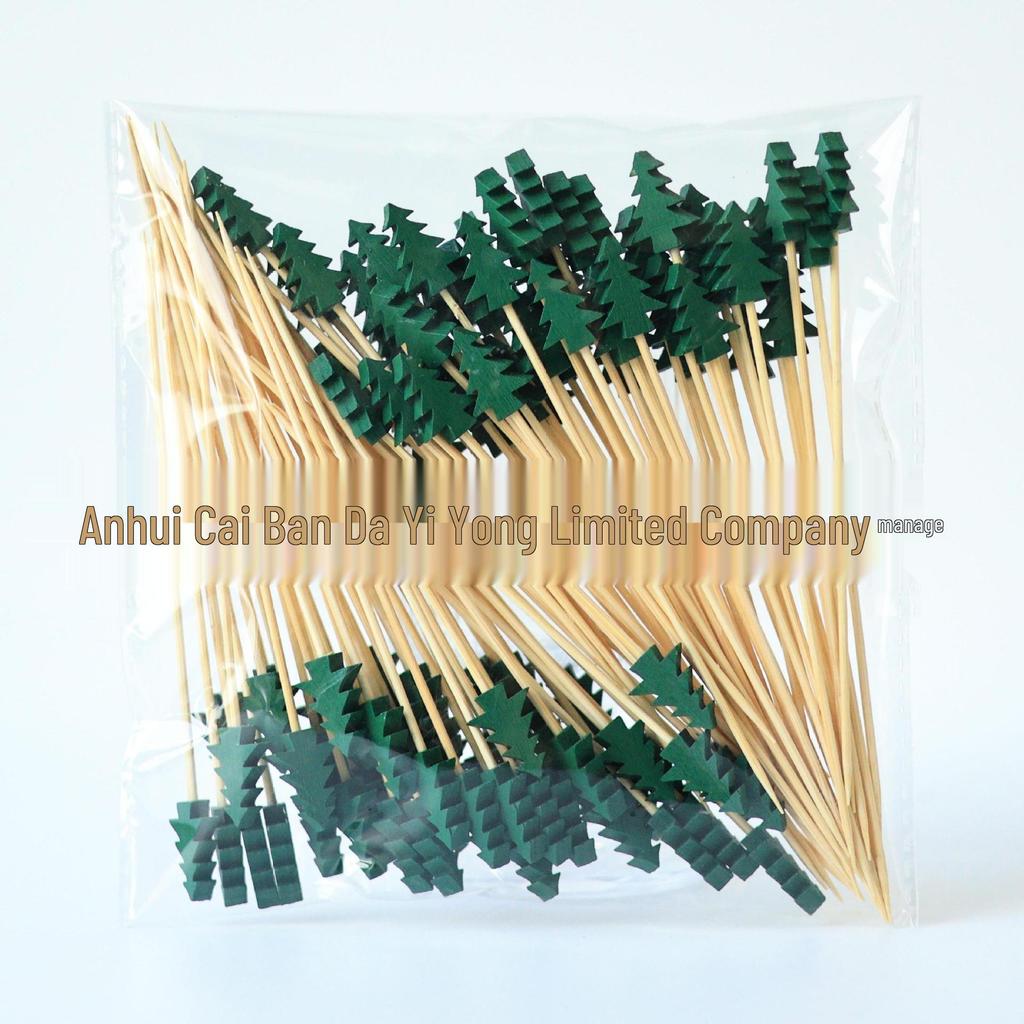 Colorful Christmas Tree Bamboo Toothpicks: Pine Tree Fruit & Decoration Picks, Disposable Skewers