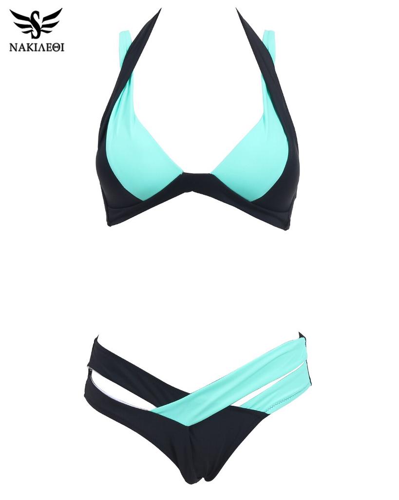 Damski Kostium Kąpielowy Letni Strój Plażowy Bikini z Wiązaniem na Szyi Push Up Bandażowy Strój Kąpielowy