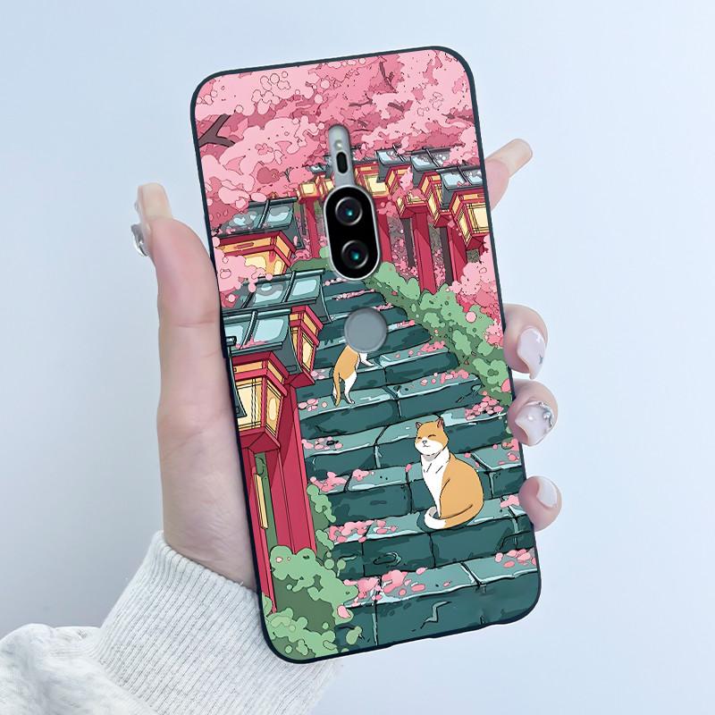Coque Mignonne Pour Sony Xperia XZ2 Premium Fundas SO-04K SOV38 Coque Imprimée Housse de Protection Silicone Souple Dessin Animé Coque Noire