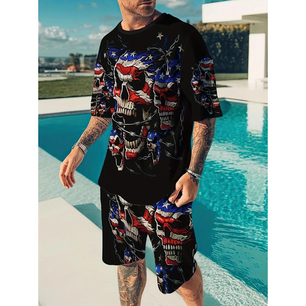Goth Horror Skull 3D Print Punk T-Shirt Shorts 2 Piece Hip Hop Men Women's Fashion Streetwear Casual T-Shirt O-Neck Hot-selling