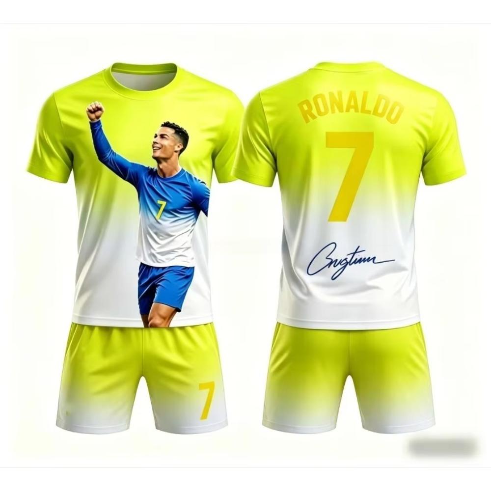 2026 Summer New Ronaldo # 7 Football Jersey Sports Fan Training Shorts Sleeve T-shirt and Shorts Set Sportswear Family Kids Tees