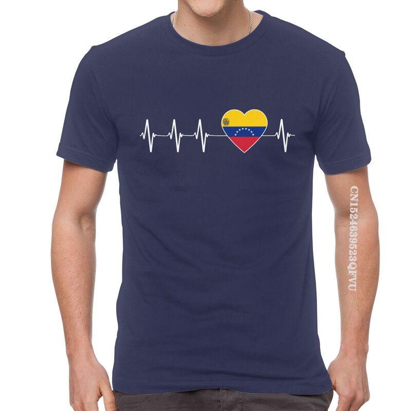 Venezuelan Heartbeat T Shirts Men Fashion T Shirt Cotton Oversized I Love Venezuela Flag Heart Tshirt Unique Tees Tops
